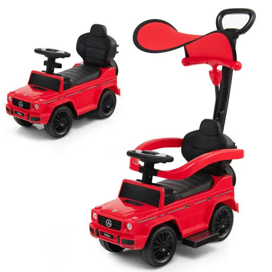 3-In-1 Ride on Push Car Mercedes Benz G350 Stroller Sliding Car with Canopy-Red