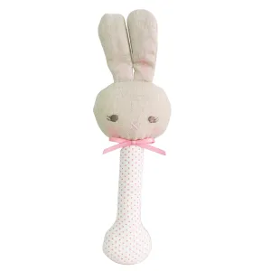 Alimrose - Bunny Stick Rattle - Spot Pink on Ivory