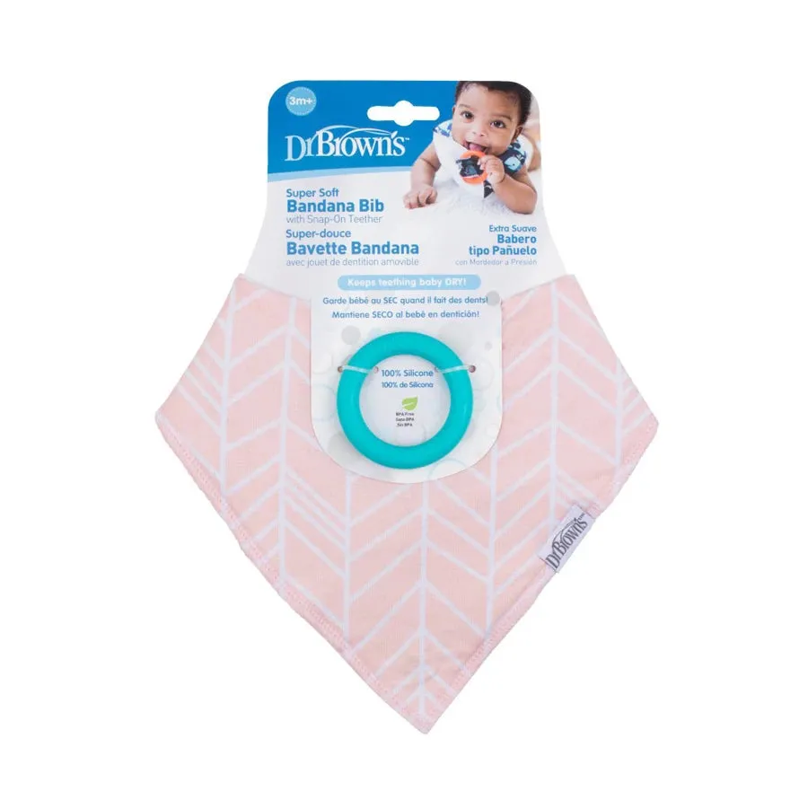 Dr. Browns Bandana Bib w/ Teether, 1-Pack, Herringbone (Pink w/ Turquoise Teether)