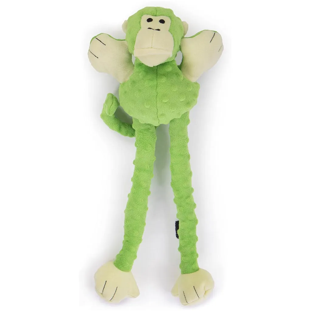 GoDog Green Tugs Monkey Chew Guard Squeaky Plush Dog Toy, Large