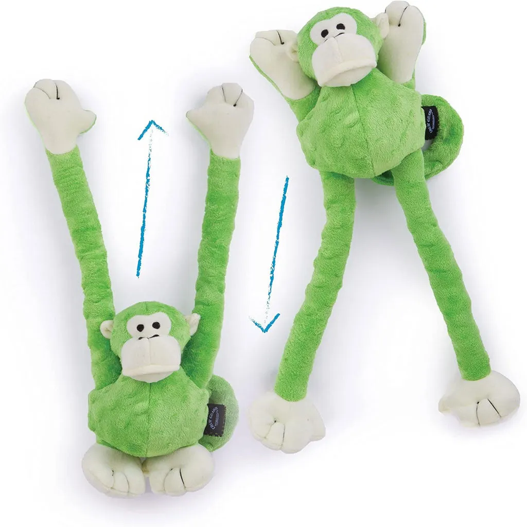 GoDog Green Tugs Monkey Chew Guard Squeaky Plush Dog Toy, Large