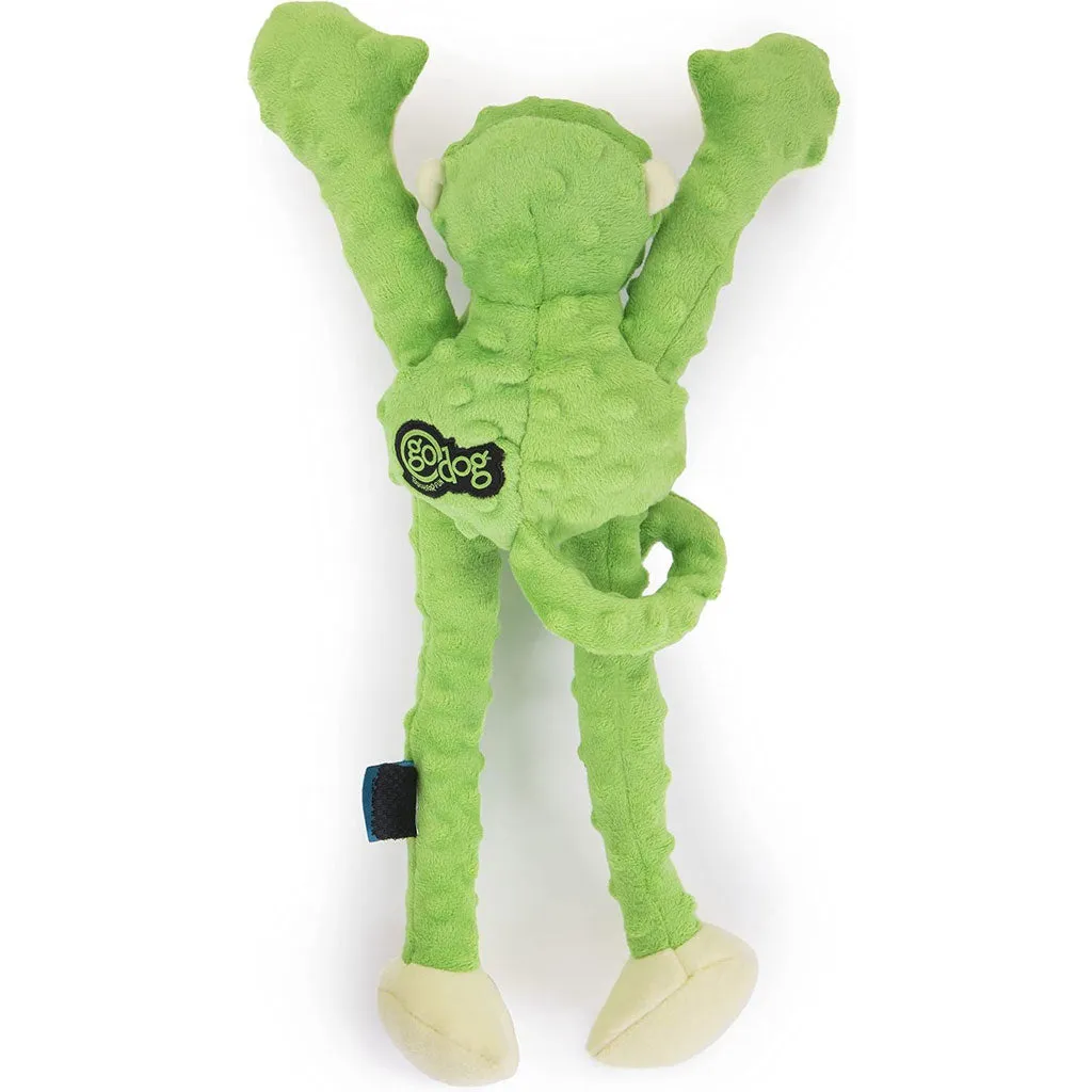 GoDog Green Tugs Monkey Chew Guard Squeaky Plush Dog Toy, Large