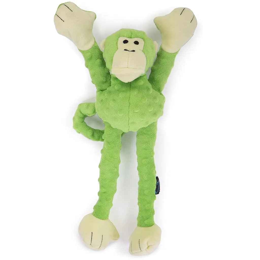 GoDog Green Tugs Monkey Chew Guard Squeaky Plush Dog Toy, Large