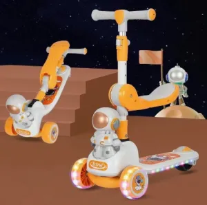 Kids Astronaut Kick Scooter With Light & Music - Orange