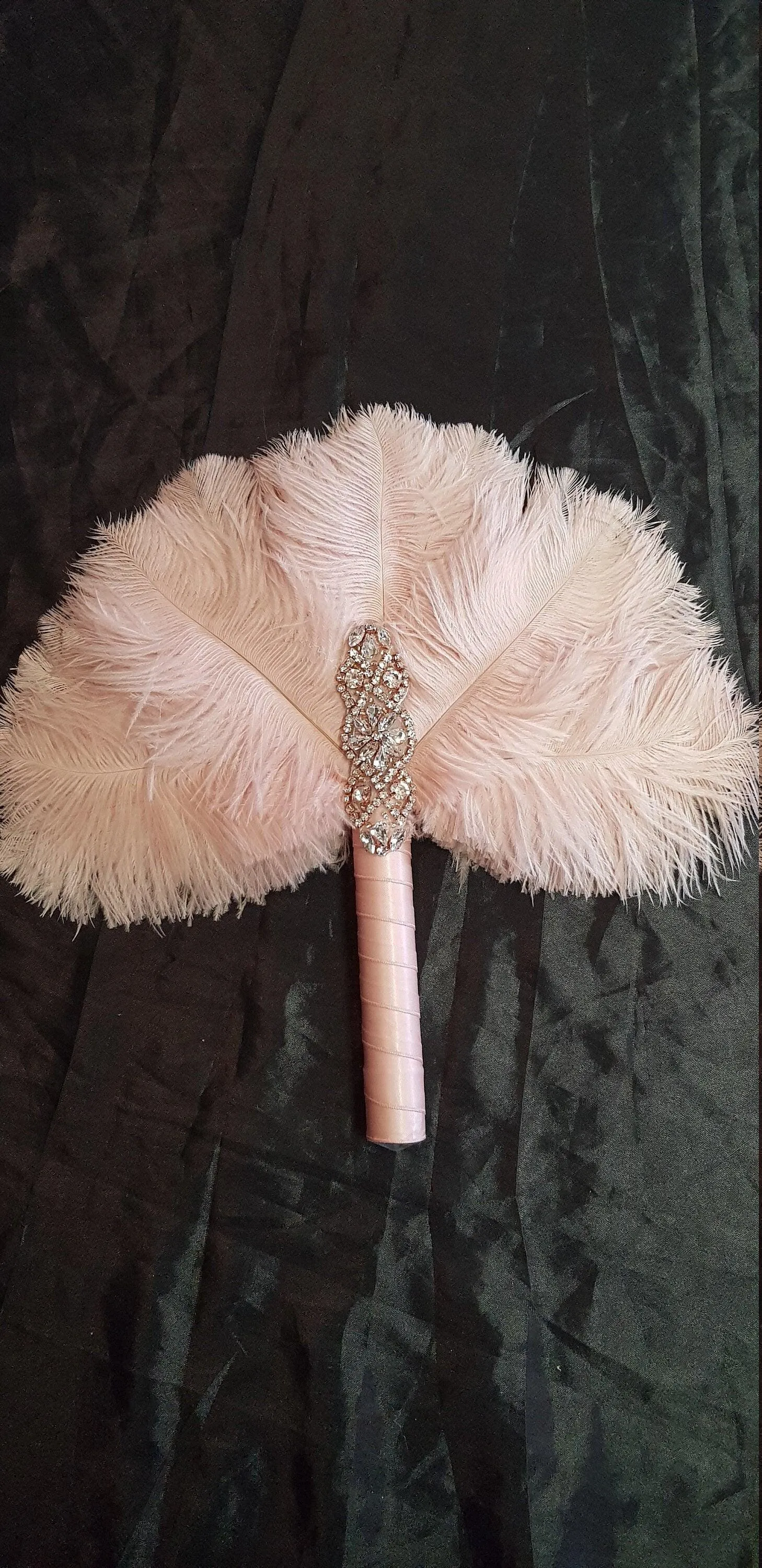 Matron of Honour Feather 12in Fan, brooch bouquet, Alternative Bouquet artificial by Crystal wedding uk