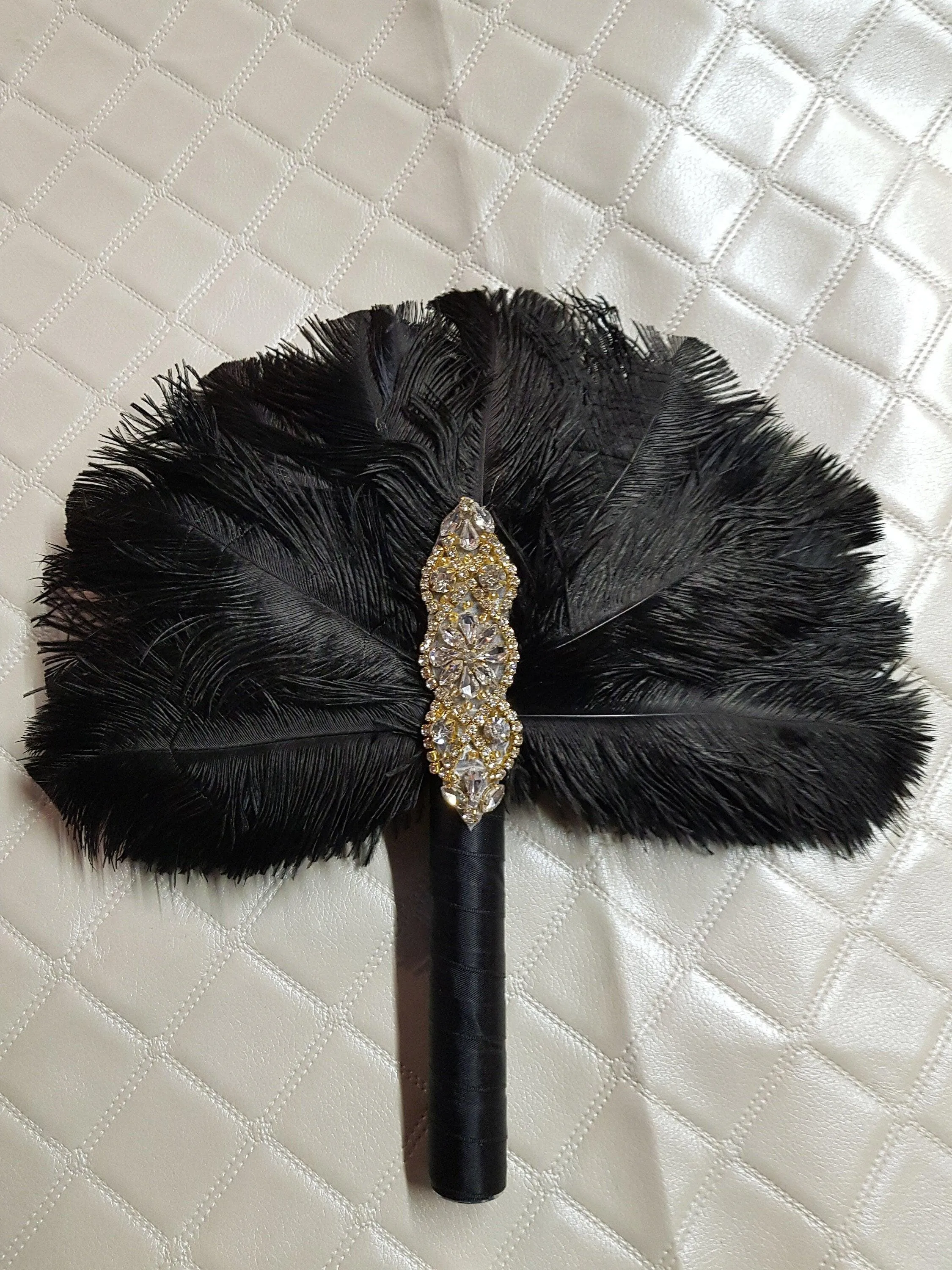 Matron of Honour Feather 12in Fan, brooch bouquet, Alternative Bouquet artificial by Crystal wedding uk