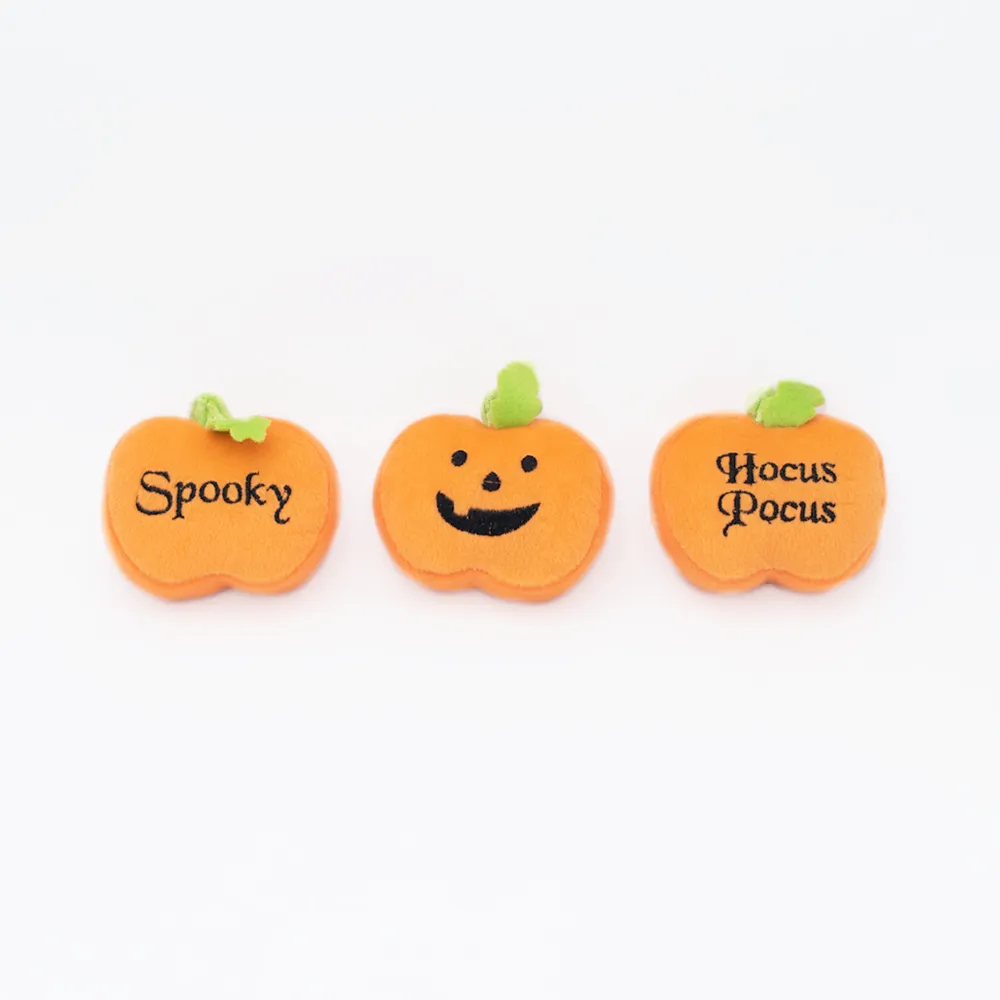 Miniz 3-Pack, Halloween Pumpkins, mini Squeaky Dog Toy