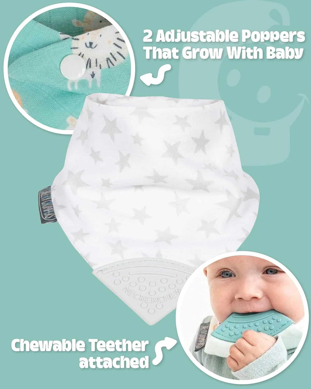 Neckerchew Teething Muslin Dribble Bib - Silver Stars