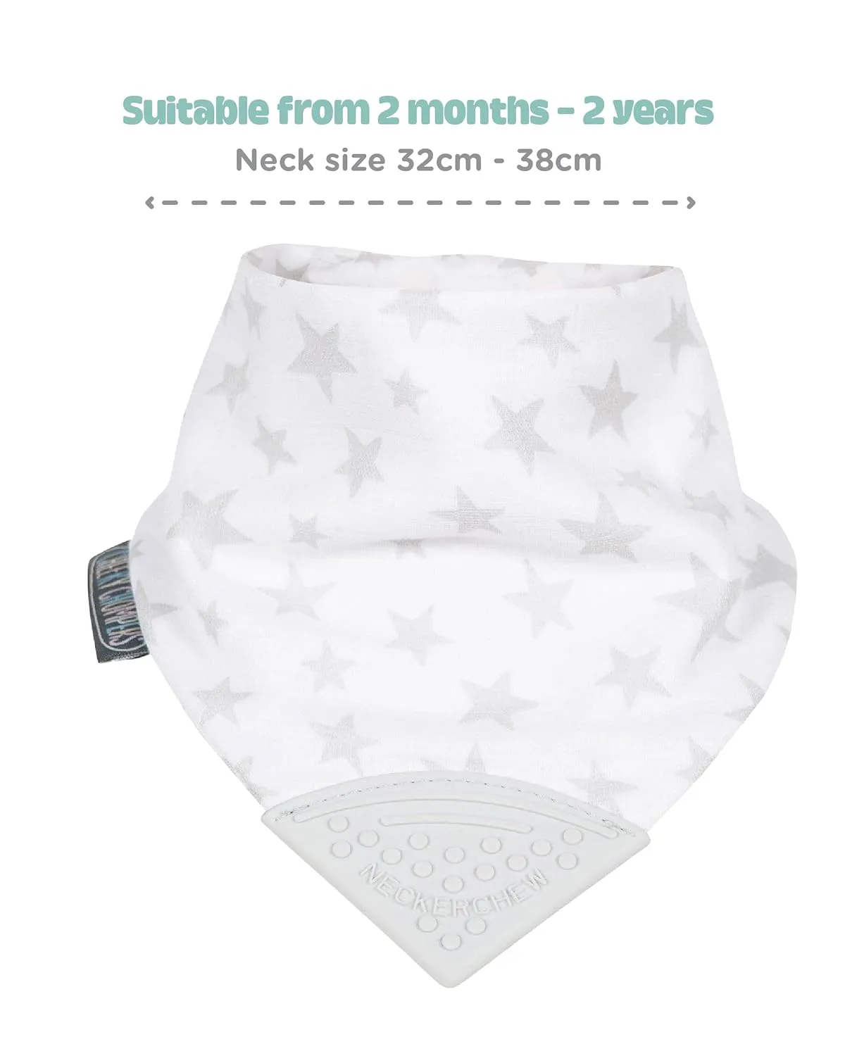 Neckerchew Teething Muslin Dribble Bib - Silver Stars