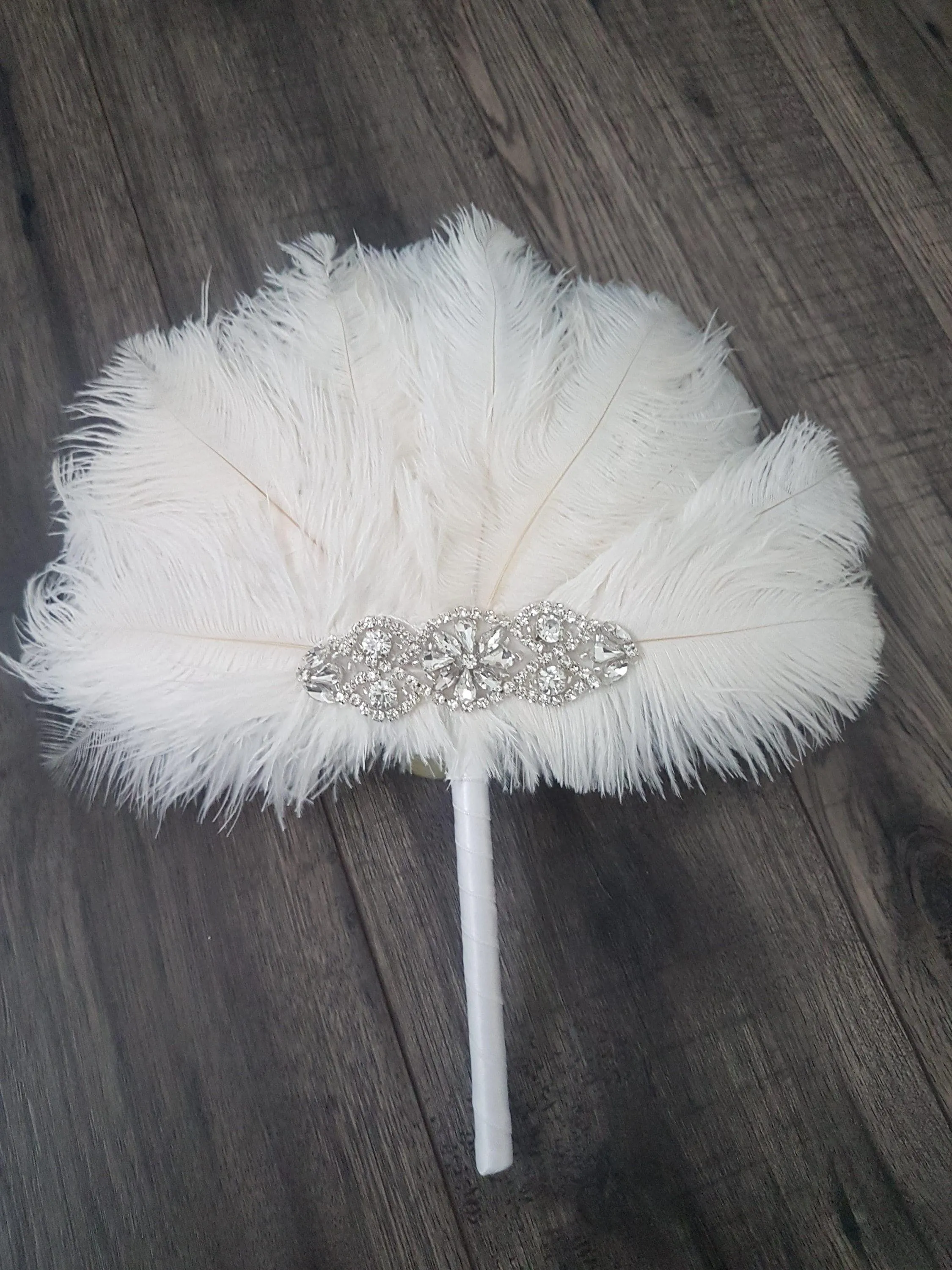 Ostrich Feather MINI Fan Bridesmaid bouquet - Feather hand fan Bouquet Great Gatsby wedding style 1920's -size 8"-10"