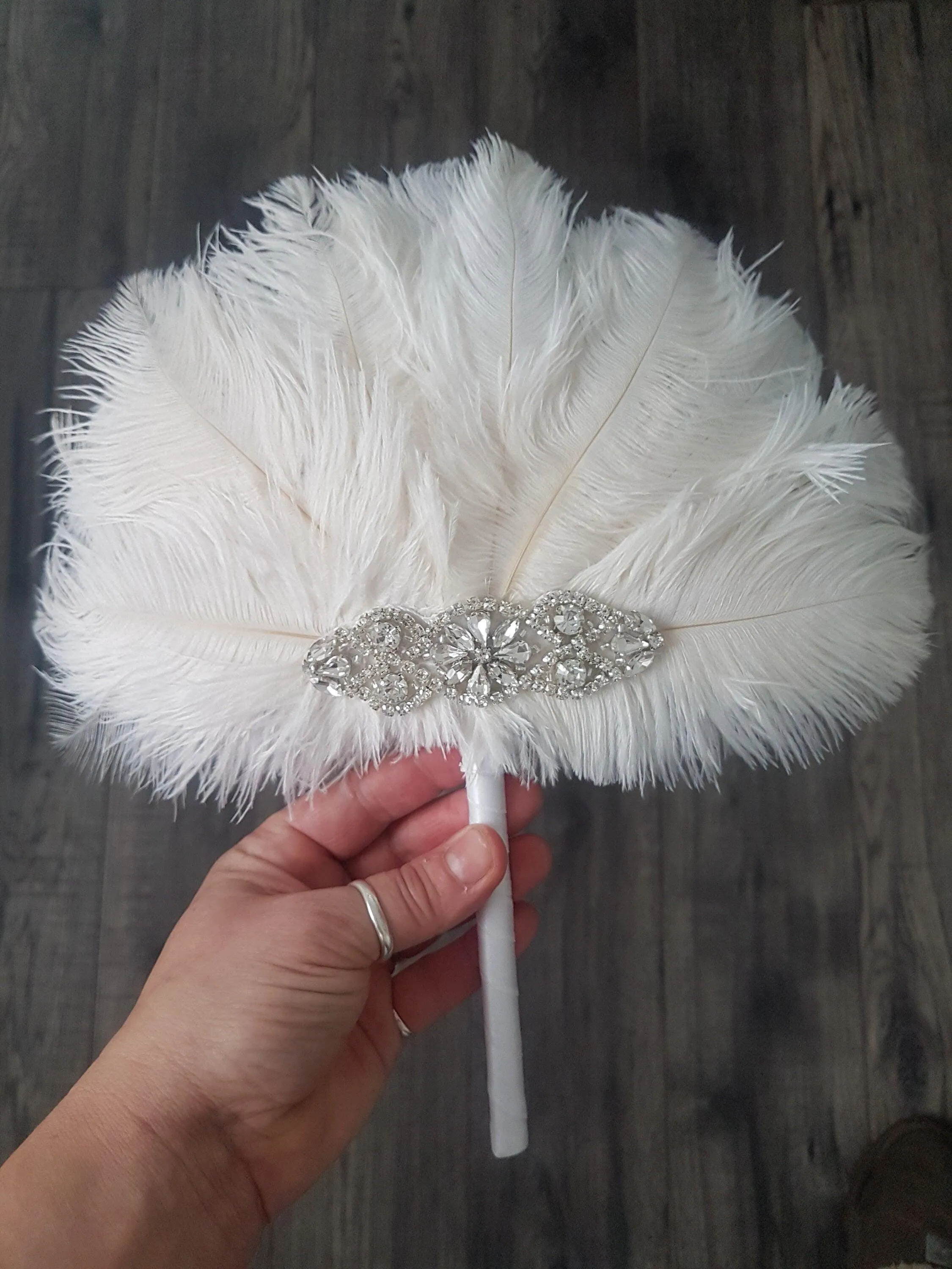 Ostrich Feather MINI Fan Bridesmaid bouquet - Feather hand fan Bouquet Great Gatsby wedding style 1920's -size 8"-10"