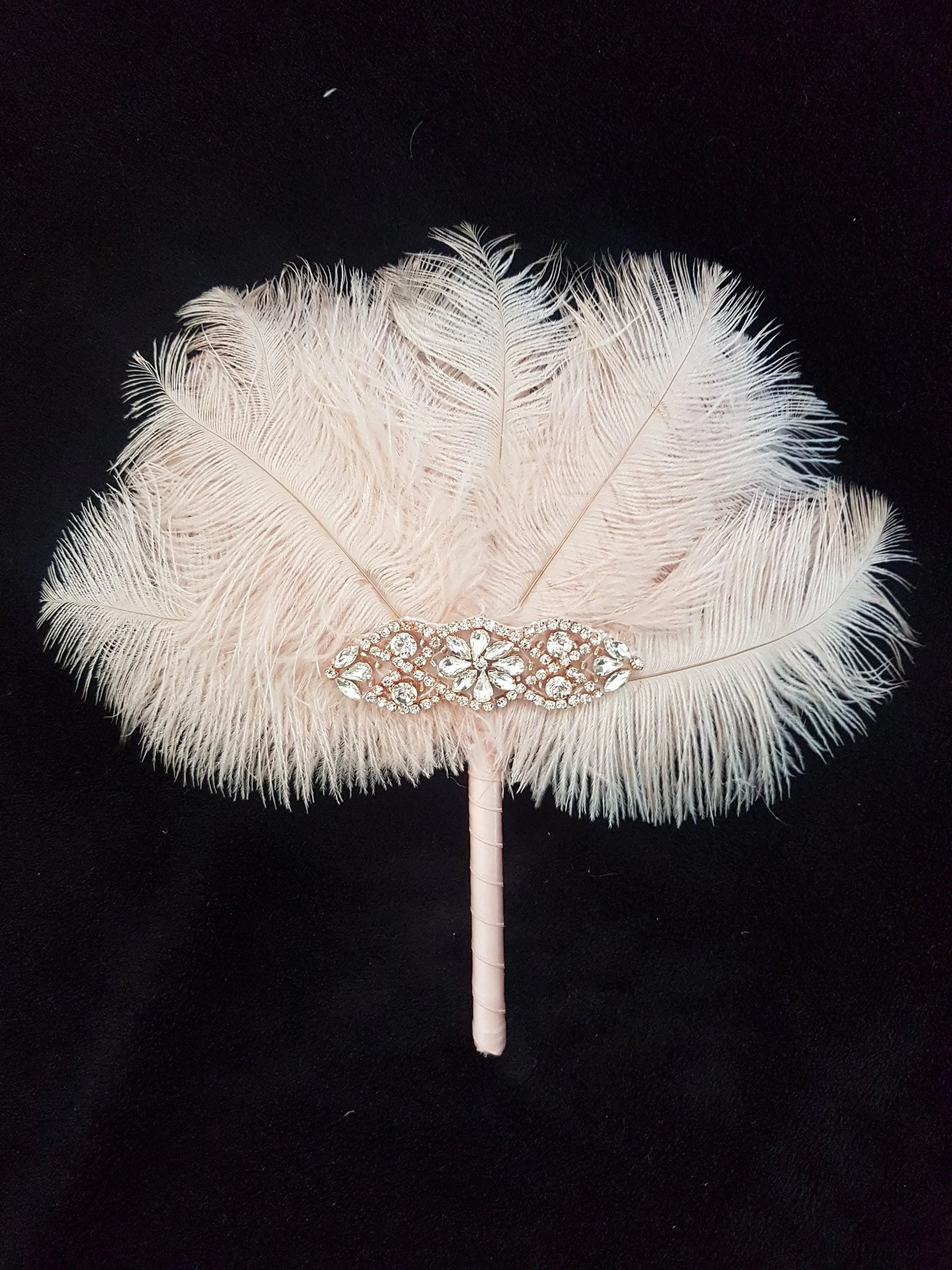 Ostrich Feather MINI Fan Bridesmaid bouquet - Feather hand fan Bouquet Great Gatsby wedding style 1920's -size 8"-10"