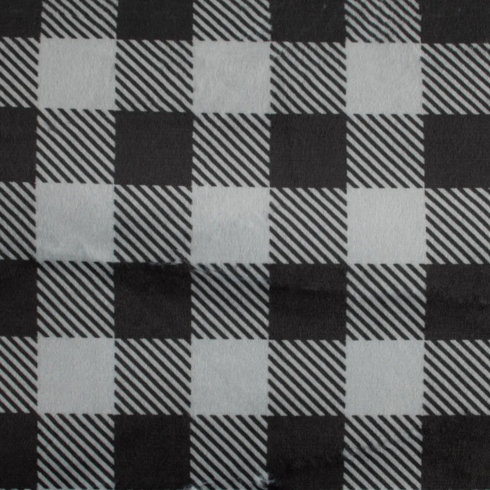 Printed Micro Chenille - DIGITAL - Buffalo plaid - Grey