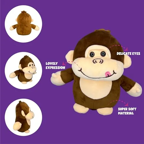 ToyMagic Hugster Monkey|Plush Toy|Stuffed Animal|Huggable Soft Toy|Flexible Hands & Legs|Funny Face|3D Button Eyes|Machine Washable|Best Birthday&Return Gift for Toddlers,Boys and Girls|Made in India