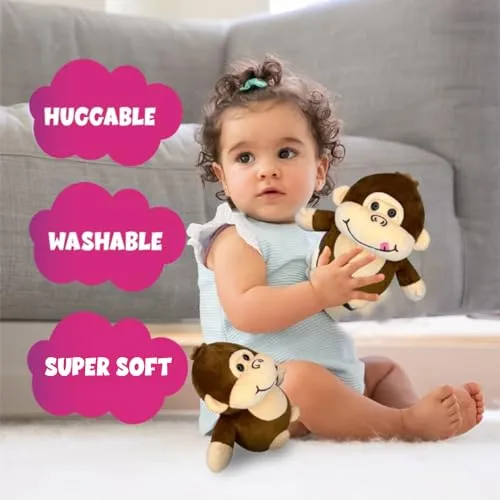 ToyMagic Hugster Monkey|Plush Toy|Stuffed Animal|Huggable Soft Toy|Flexible Hands & Legs|Funny Face|3D Button Eyes|Machine Washable|Best Birthday&Return Gift for Toddlers,Boys and Girls|Made in India