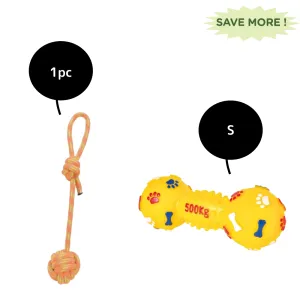 Trixie Playing Rope with Woven in Ball and Dumbbell Vinyl Toy Combo for Dogs