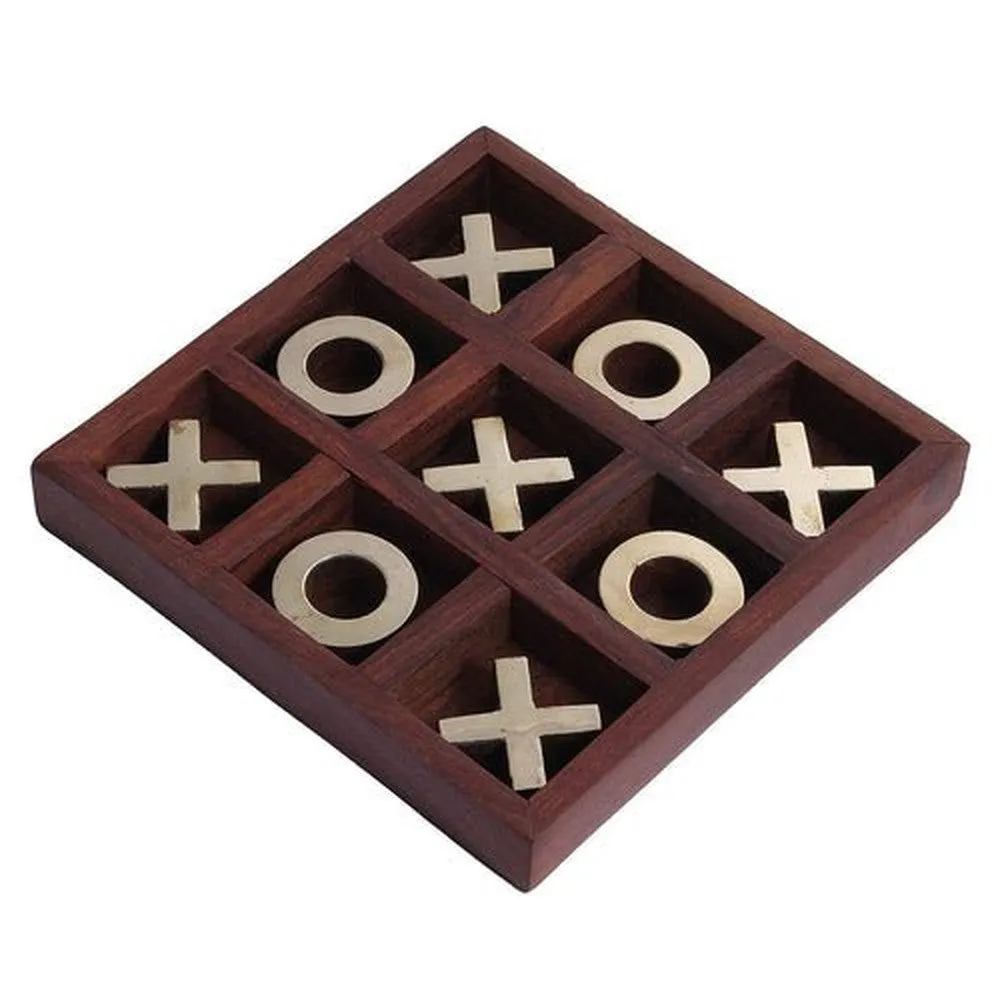 Wooden Puzzle Tic Tac Toe Indoor Outdoor Zero Cross Board Game for Kids (6 x 6 Inch)