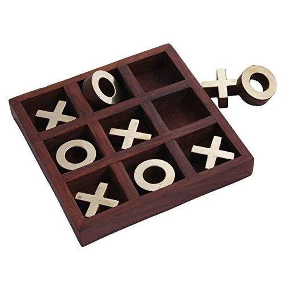 Wooden Puzzle Tic Tac Toe Indoor Outdoor Zero Cross Board Game for Kids (6 x 6 Inch)