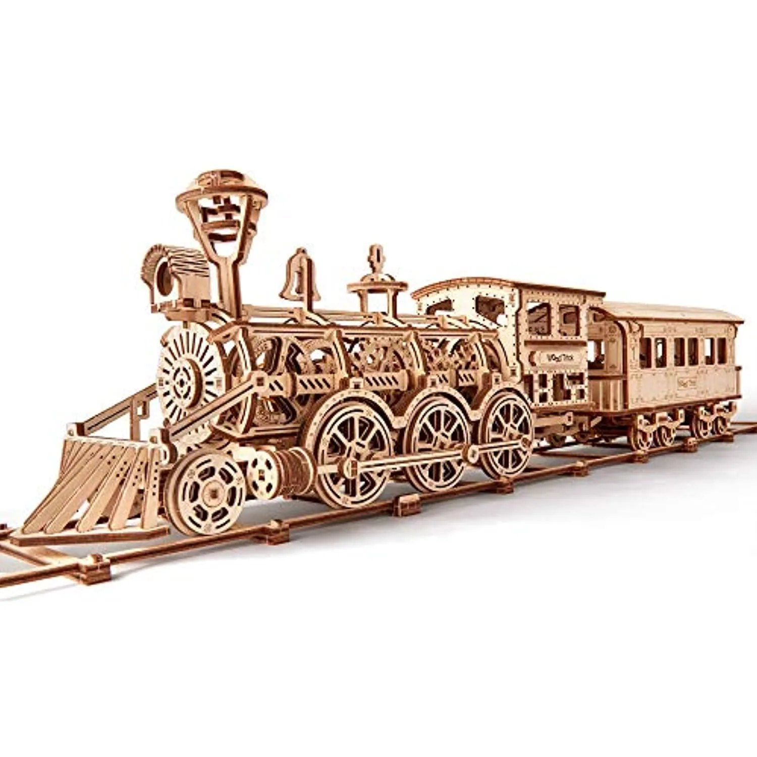 Wooden Toy Train Set with Railway - 34x7″ - Locomotive Train Toy Mechanical Model Kit - 3D Wooden Puzzle